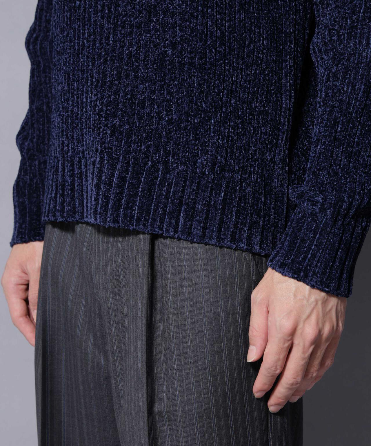 ローゲージ ベロアモール クルーネックニット