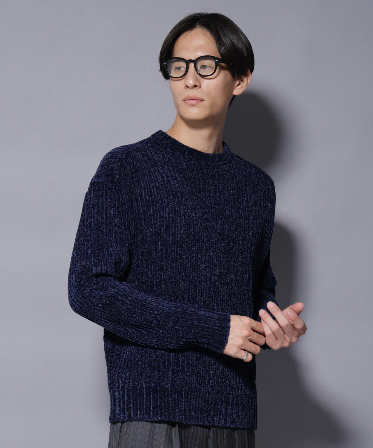 ローゲージ ベロアモール クルーネックニット 6685222238