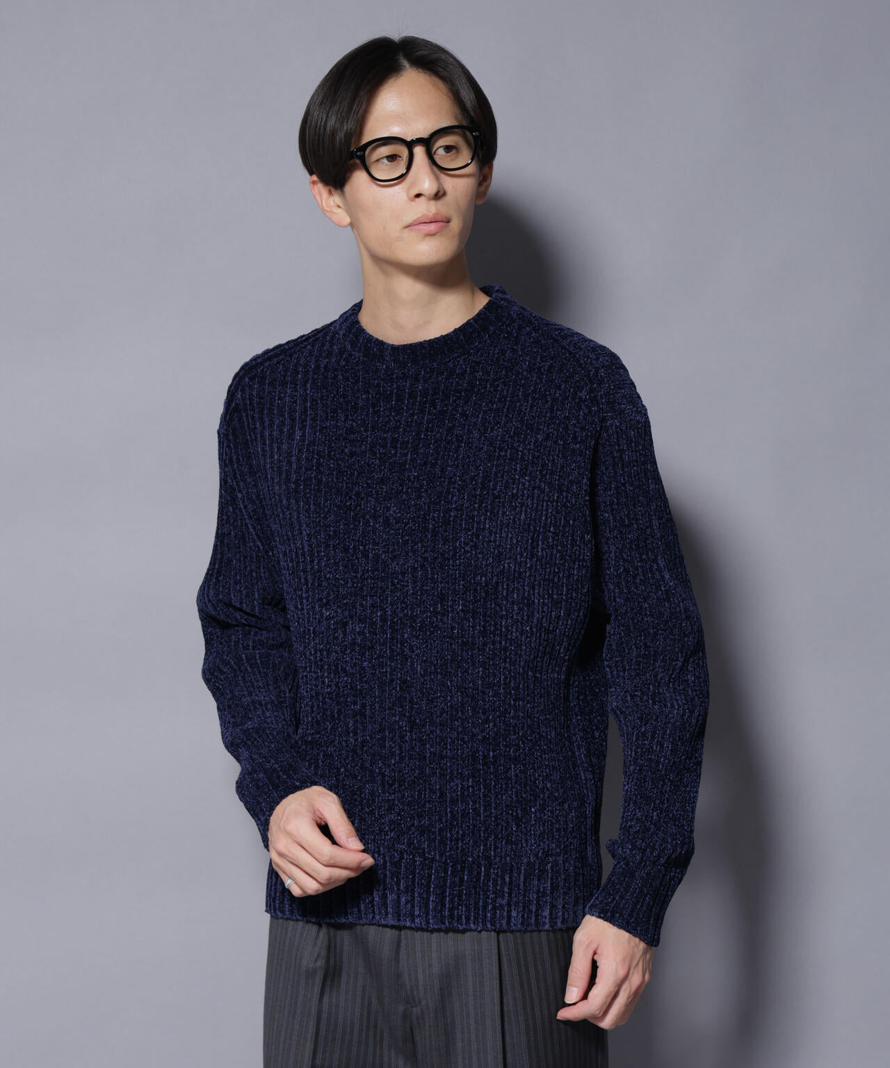 ローゲージ ベロアモール クルーネックニット 6685222238