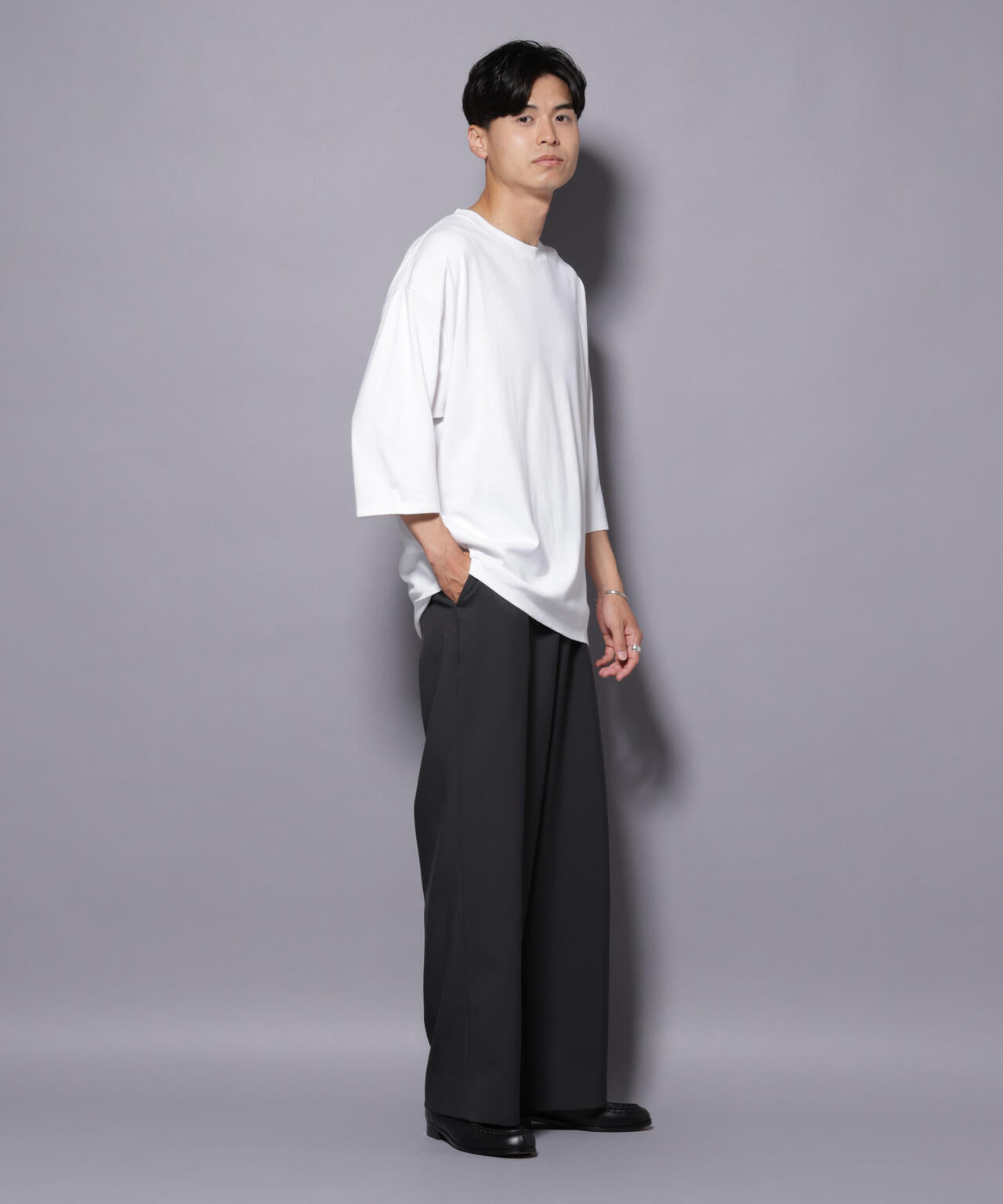 Anti Soaked(R) 汗染み防止 クルーネックワイドTシャツ七分袖 6685223207