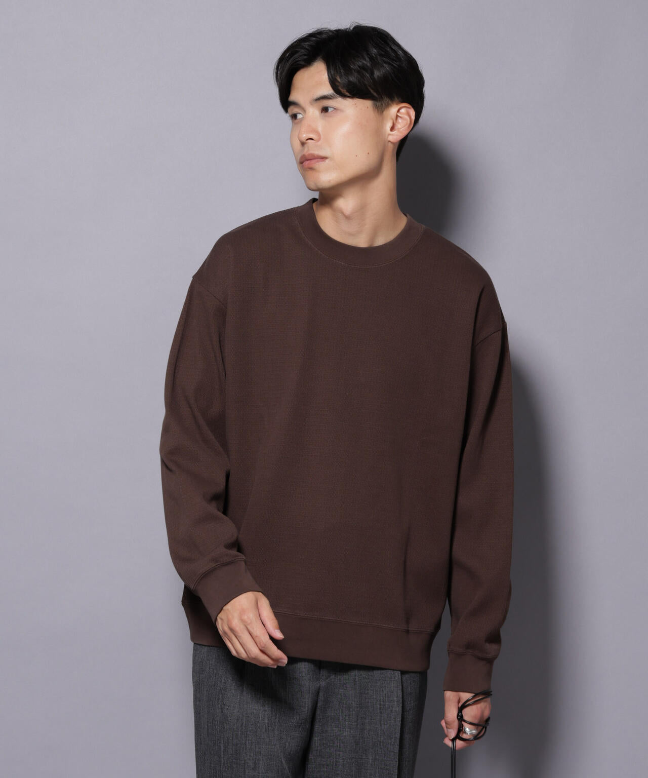 WRAPINKNOT カシミヤサーマルクルーネックプルオーバー コットンガーメントダイサーマルクルーネックプルオーバー