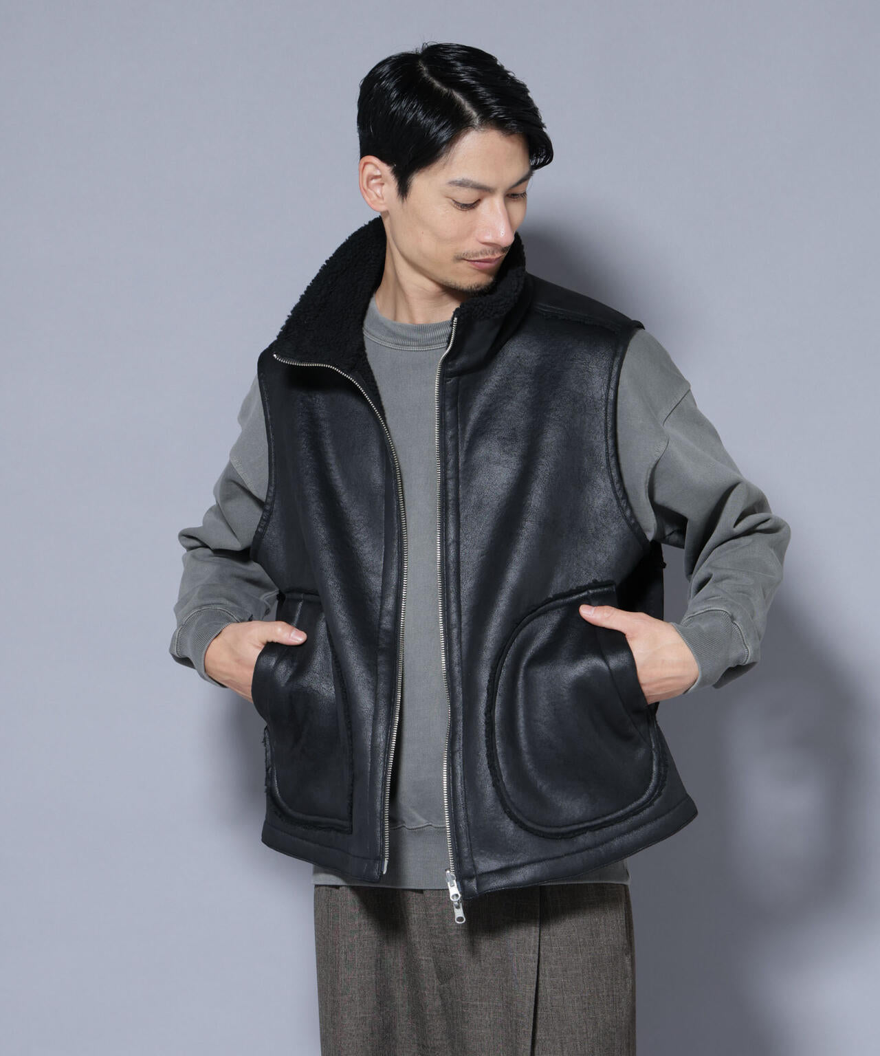 クラックフェイクムートンリバーシブルベスト