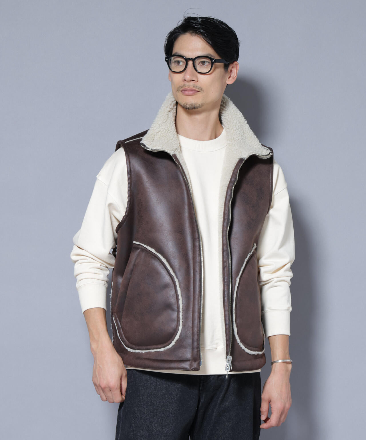 クラックフェイクムートンリバーシブルベスト 6685225203