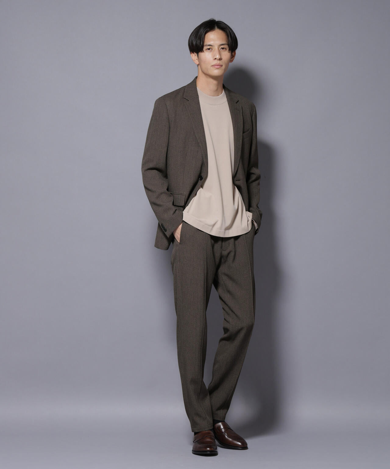 ｢N TROUSERS BASIC｣ 洗えるMIXツイードストレッチパンツ(セットアップ可) 6685229207