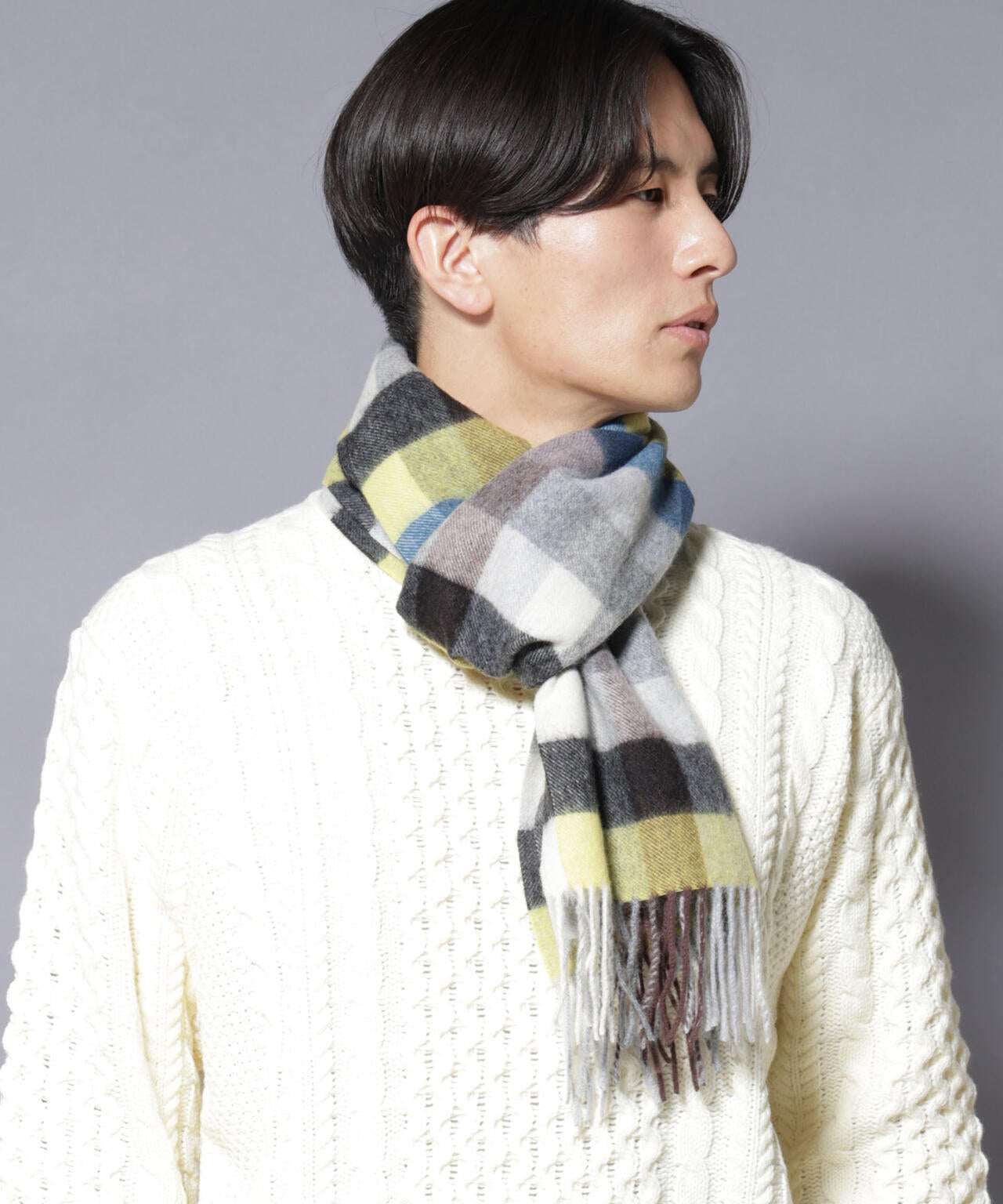 ソフトカシミヤブレンドチェックマフラー 6685241202