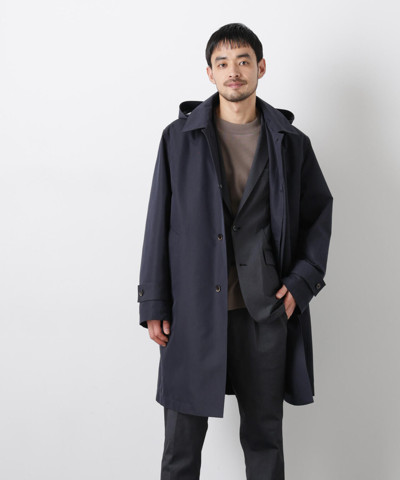 フーデッドステンカラーコート｢WARP PRINT｣ライニング