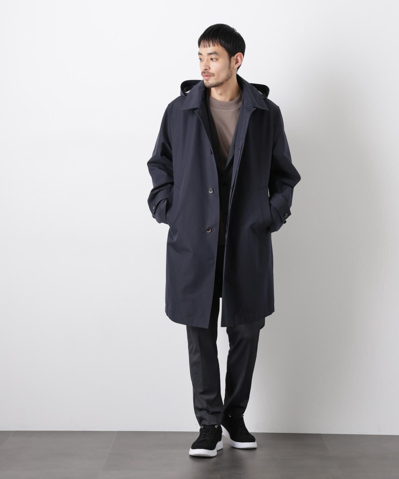 フーデッドステンカラーコート｢WARP PRINT｣ライニング 6686111202