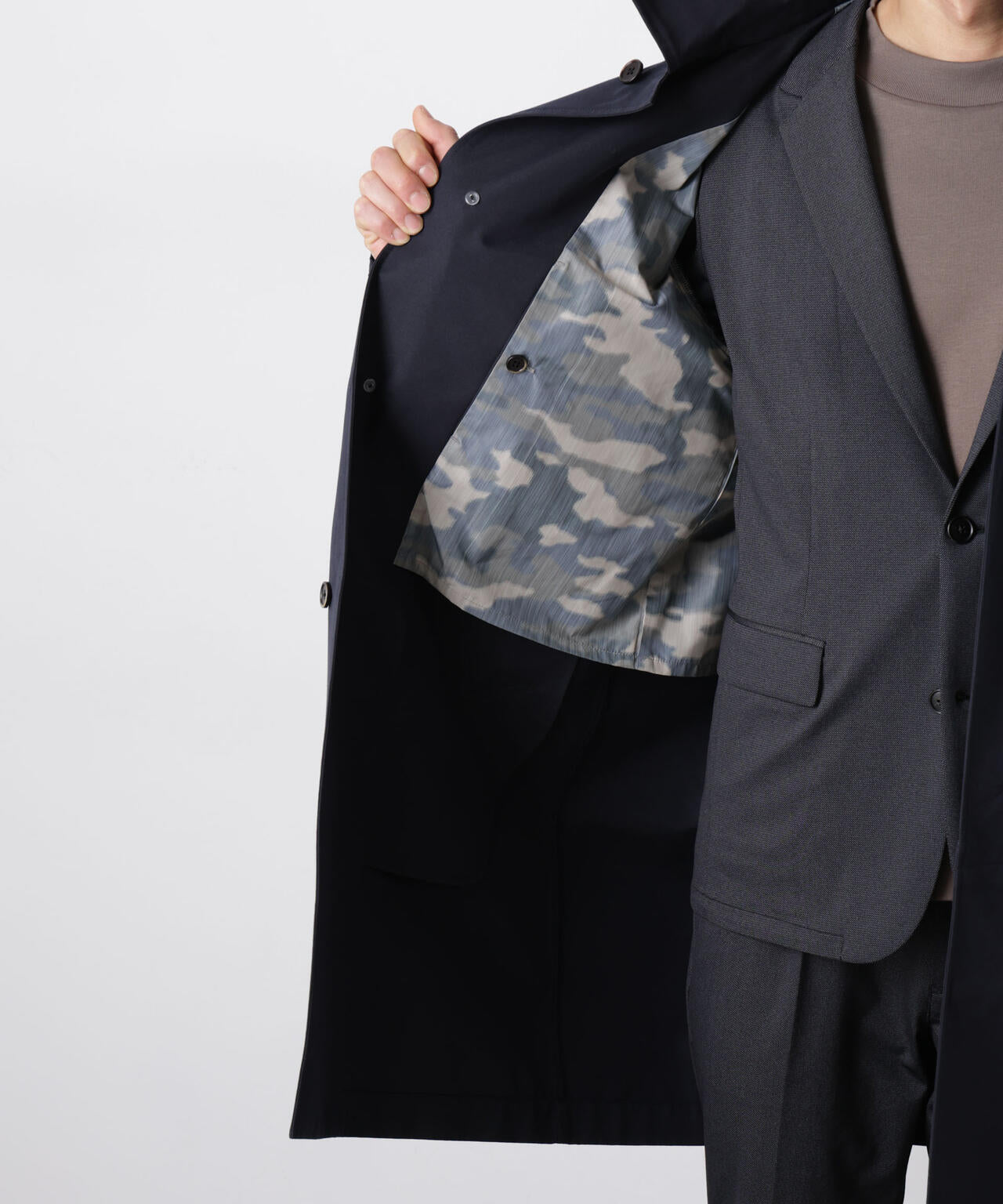 フーデッドステンカラーコート｢WARP PRINT｣ライニング 6686111202