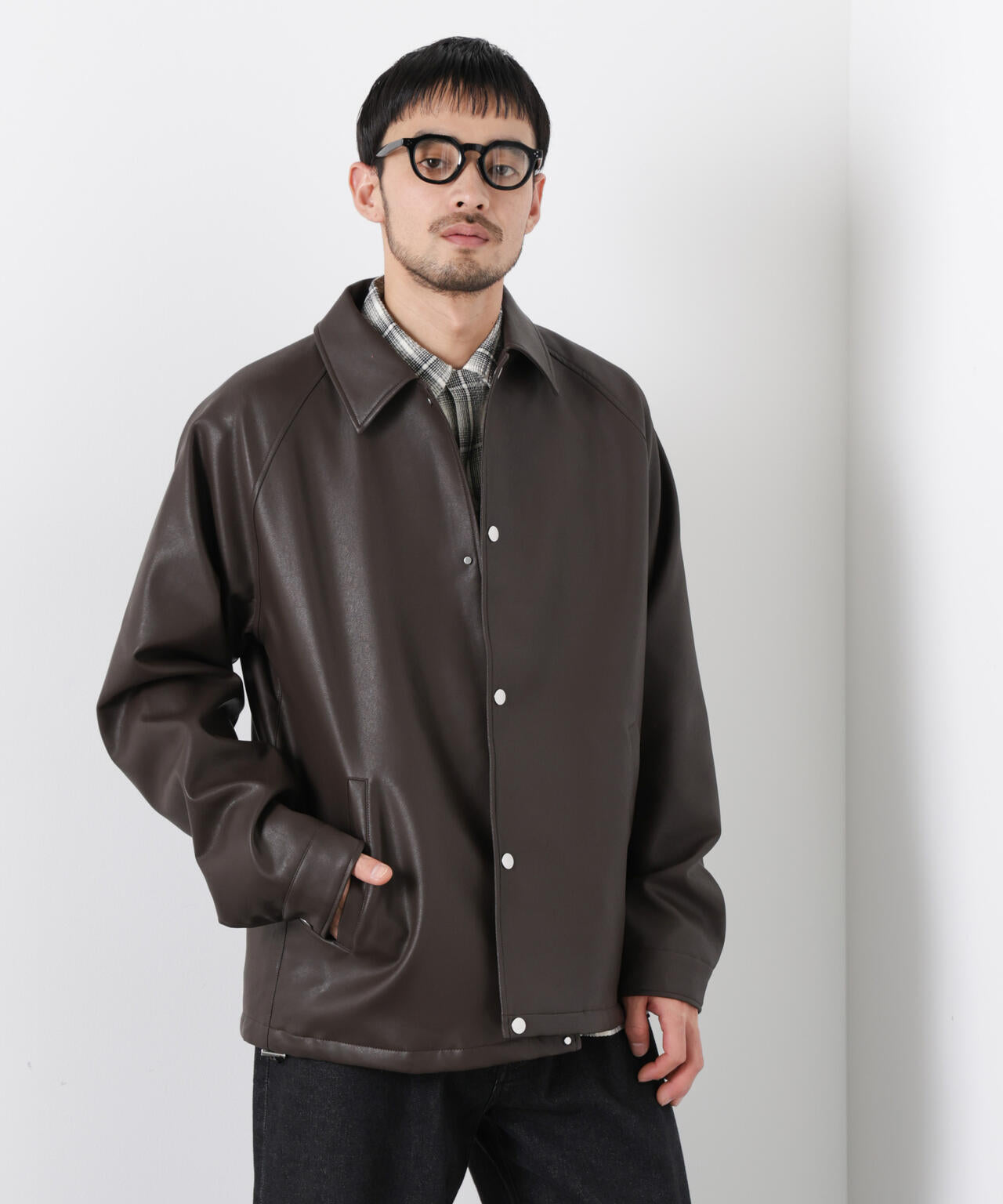 フェイクレザーリラックスコーチジャケット