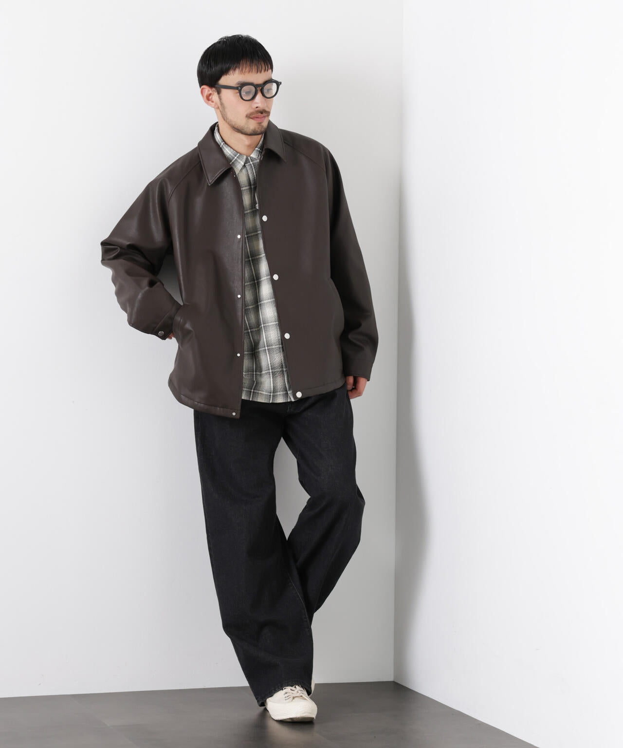 フェイクレザーリラックスコーチジャケット