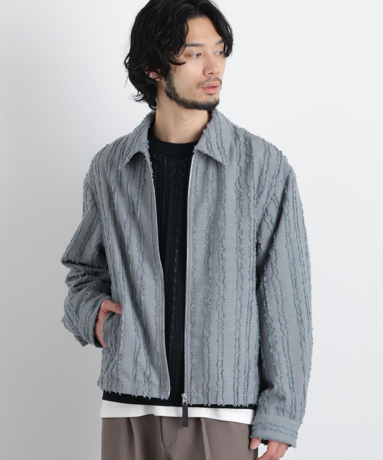 「ASSEMBLANC」カットレースフリンジブルゾン 6686112212