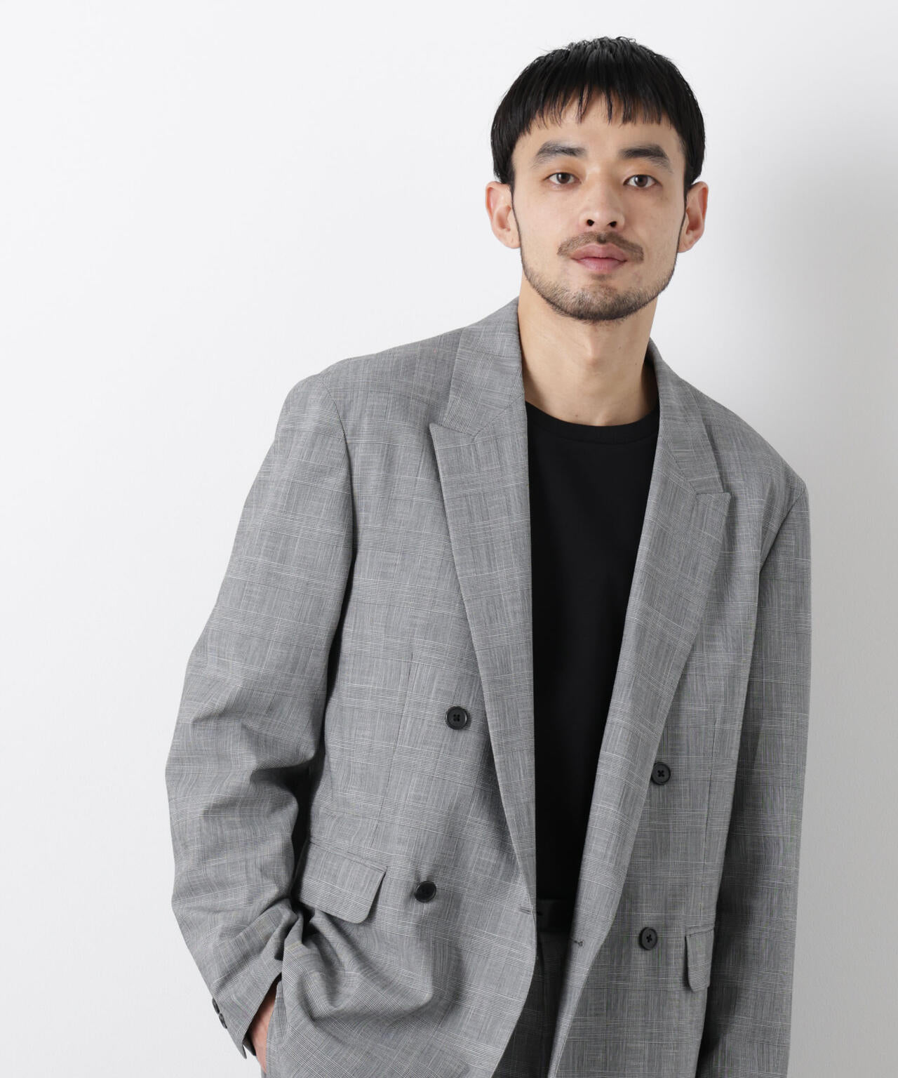 グレンチェックダブルブレストジャケット（セットアップ可）