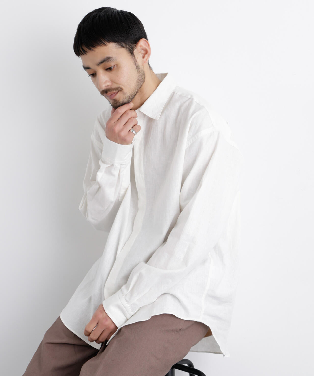 niuhans コットン リネン シャツ FRENCH LINEN」リネンコットンレギュラーシャツ