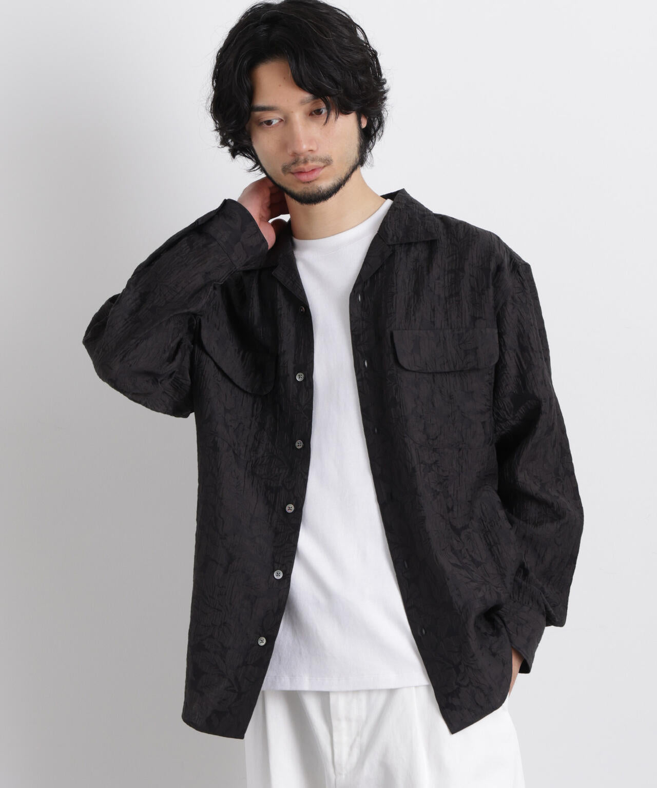 サイレントフラワージャガード オーバーシャツ 6686120205