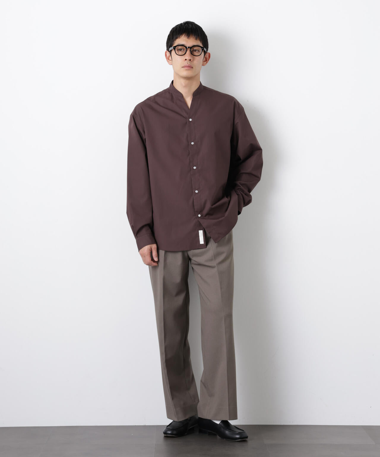 「大人のワイドシャツ」バンドカラー 長袖 6686120207