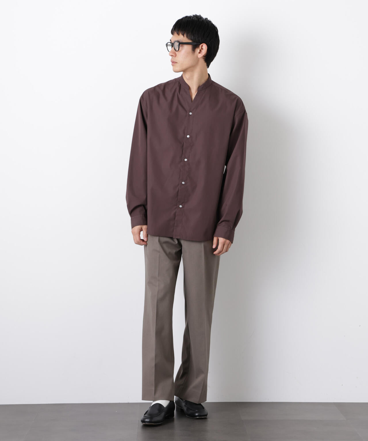 「大人のワイドシャツ」バンドカラー 長袖 6686120207