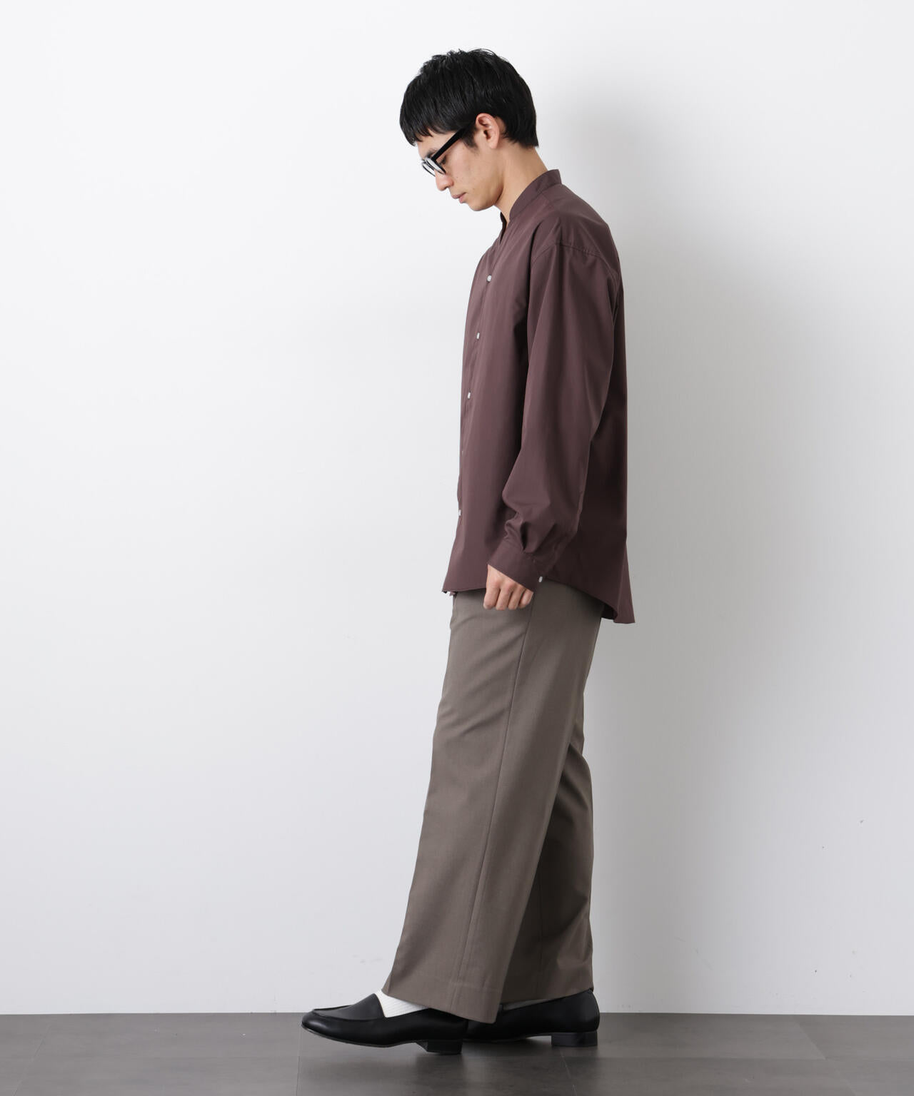 「大人のワイドシャツ」バンドカラー 長袖 6686120207