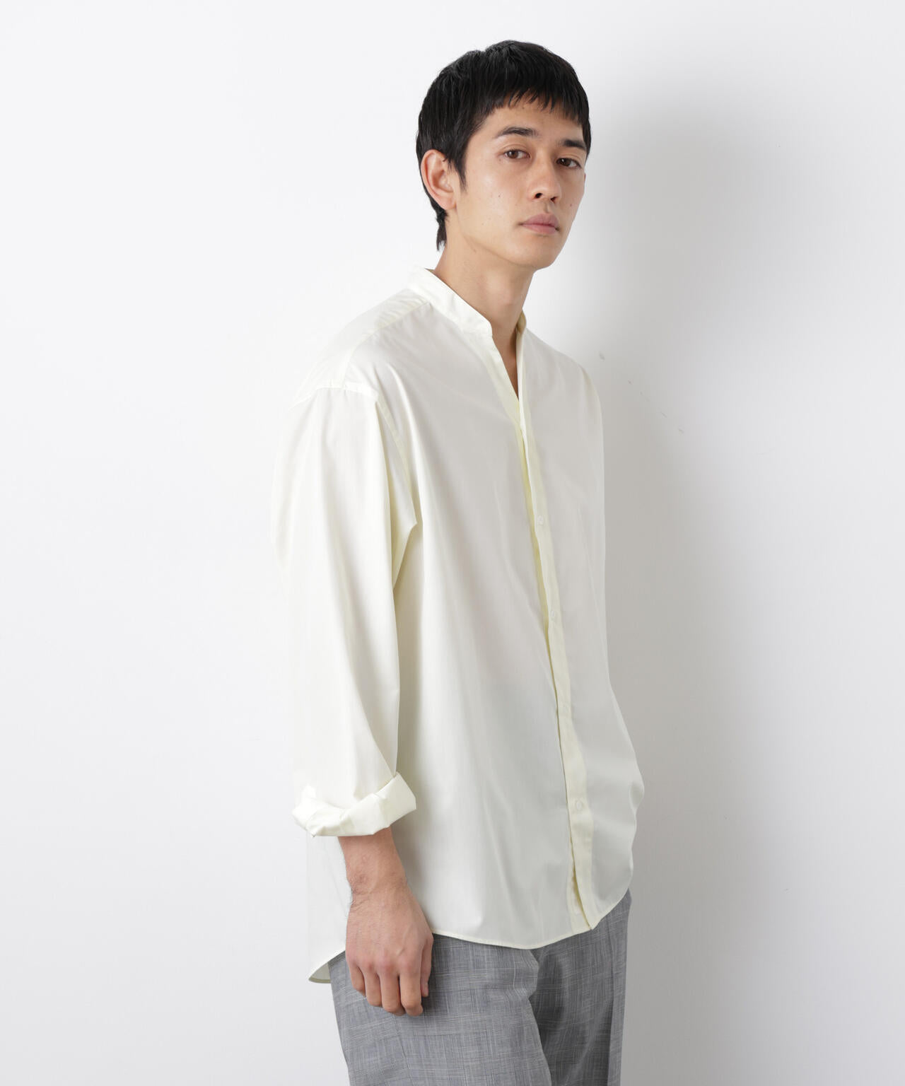 「大人のワイドシャツ」バンドカラー 長袖 6686120207