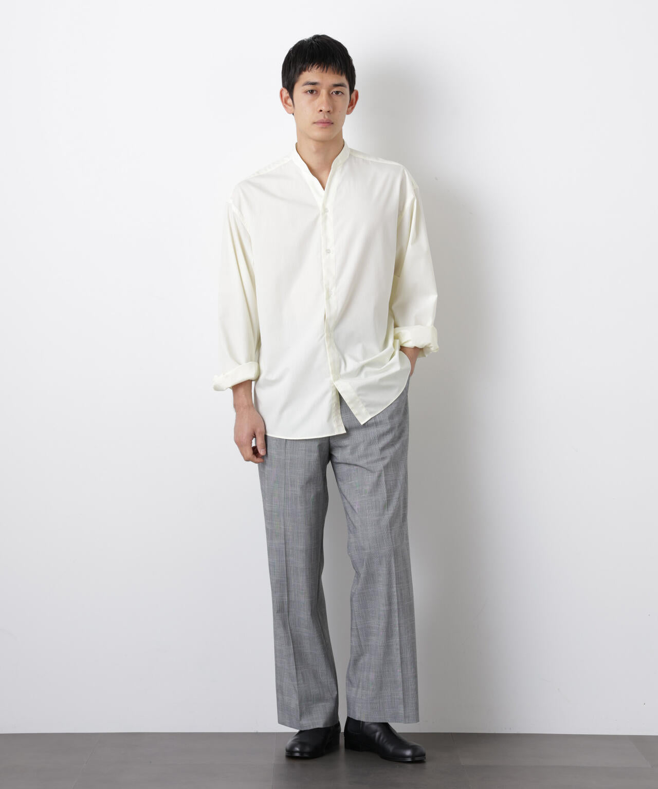 「大人のワイドシャツ」バンドカラー 長袖 6686120207