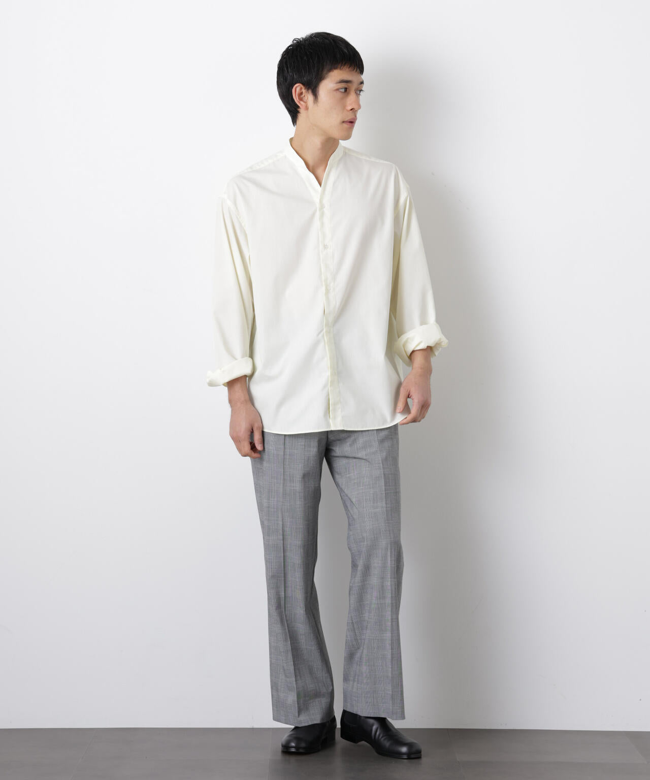 「大人のワイドシャツ」バンドカラー 長袖 6686120207