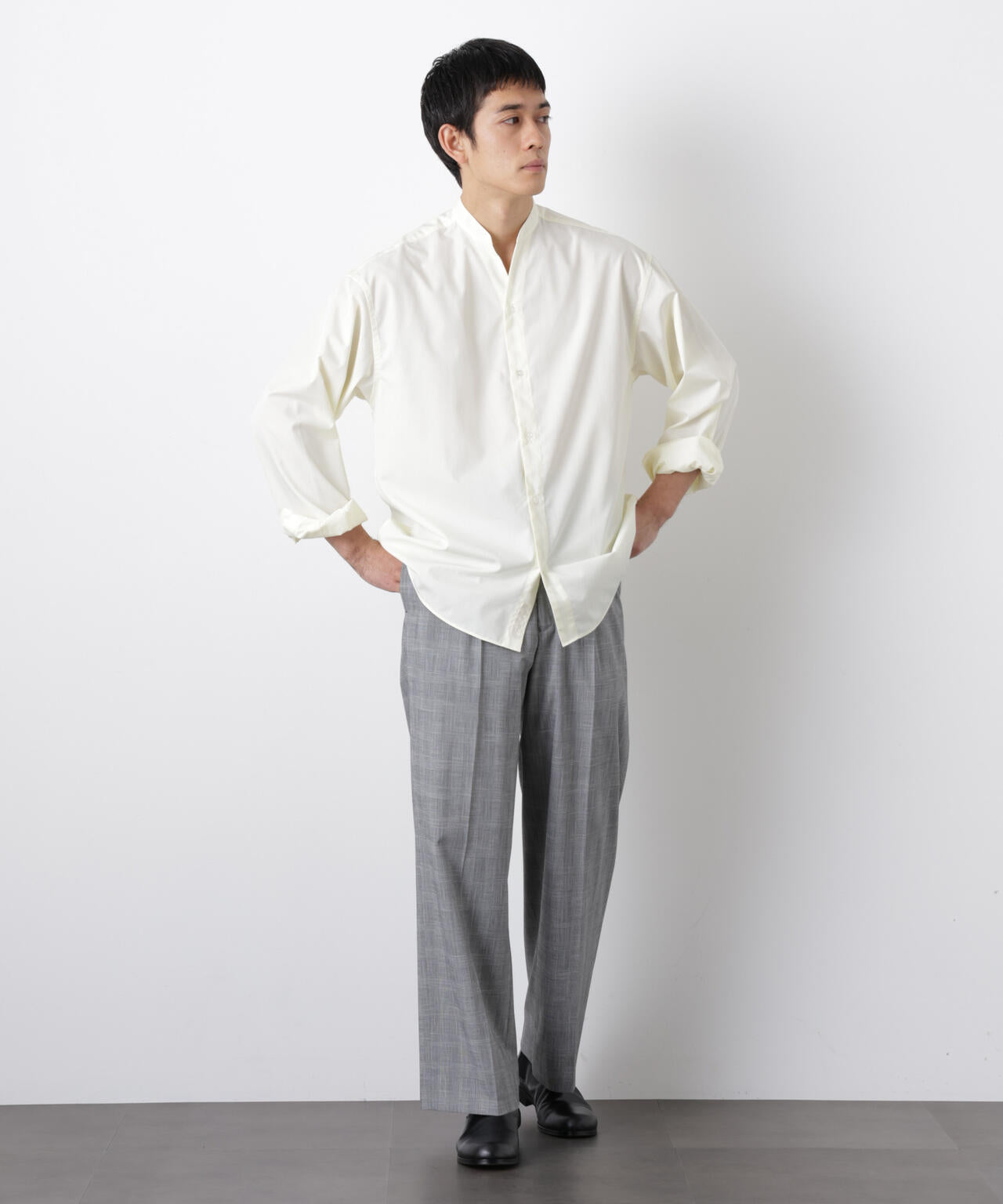 「大人のワイドシャツ」バンドカラー 長袖 6686120207