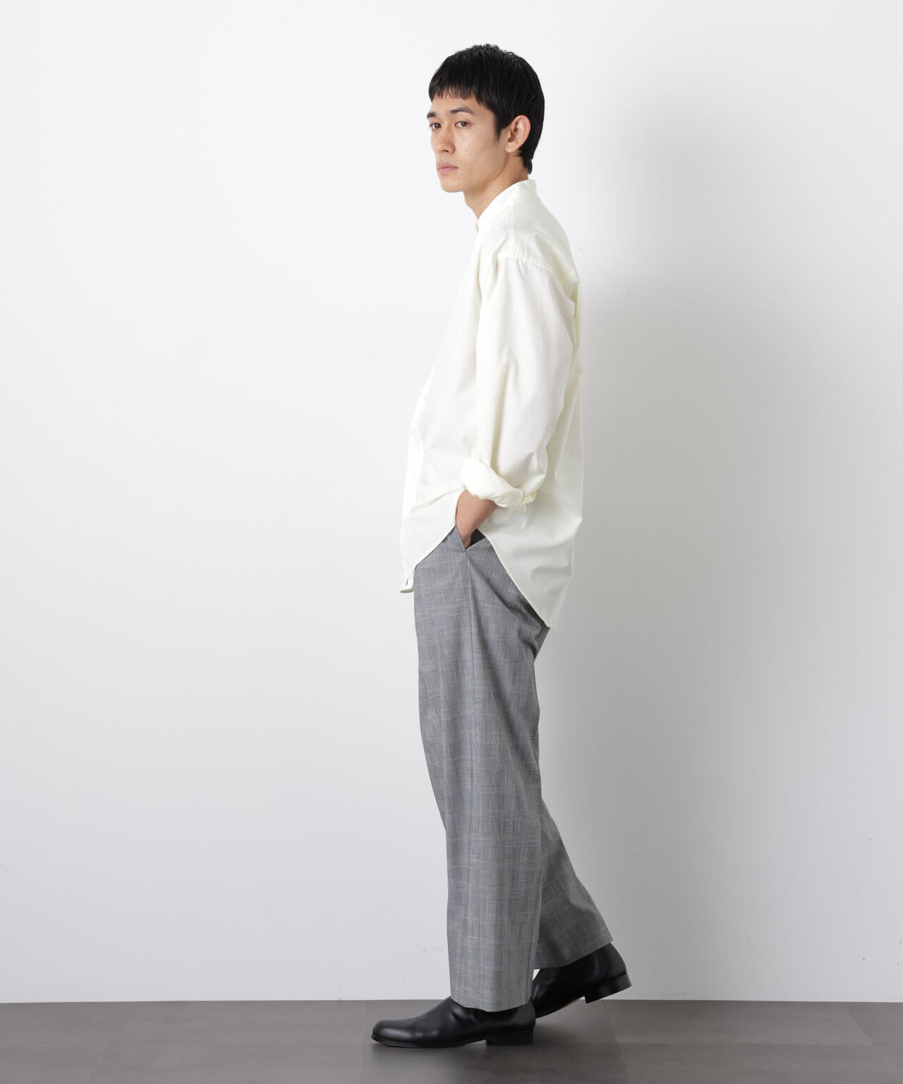 「大人のワイドシャツ」バンドカラー 長袖 6686120207