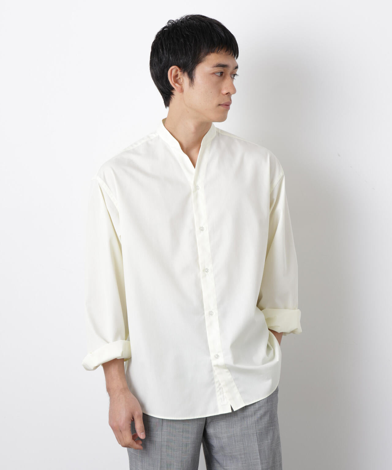 「大人のワイドシャツ」バンドカラー 長袖 6686120207