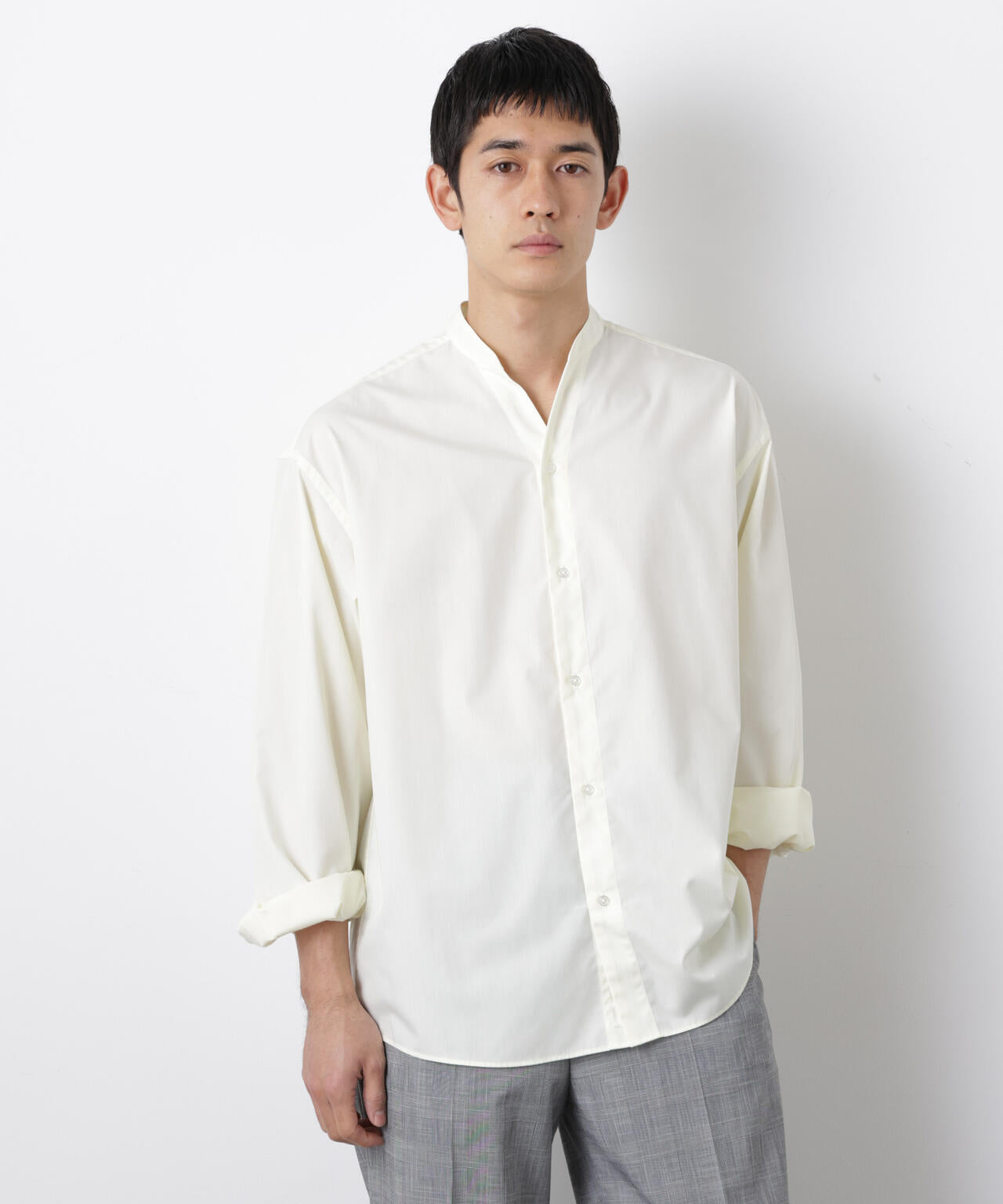 「大人のワイドシャツ」バンドカラー 長袖