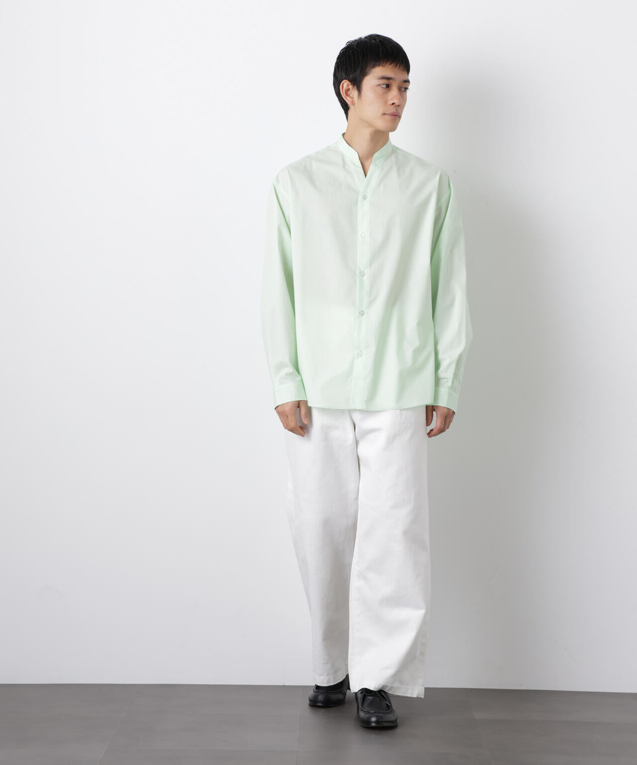 「大人のワイドシャツ」バンドカラー 長袖 6686120207