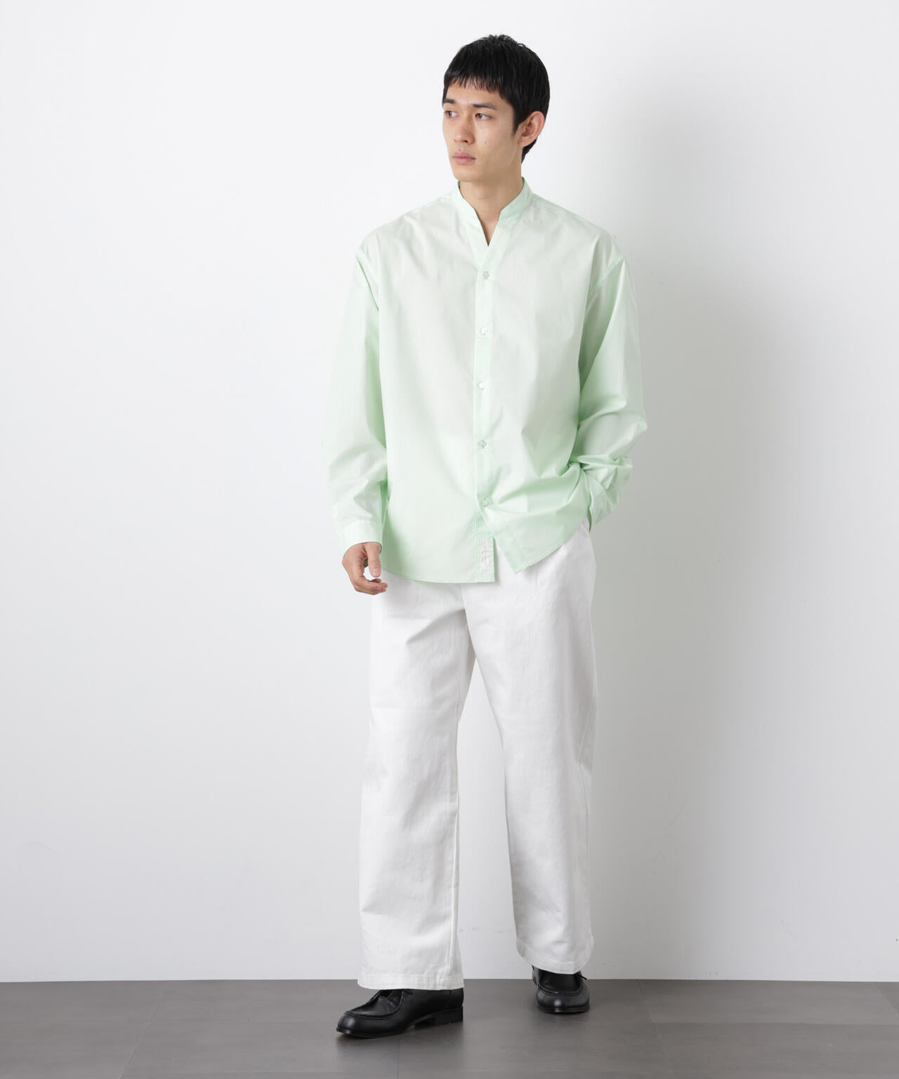 「大人のワイドシャツ」バンドカラー 長袖 6686120207