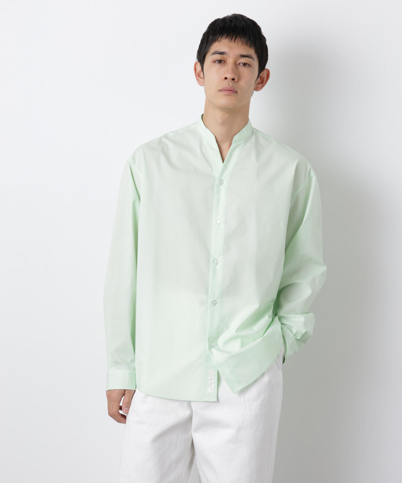 「大人のワイドシャツ」バンドカラー 長袖 6686120207