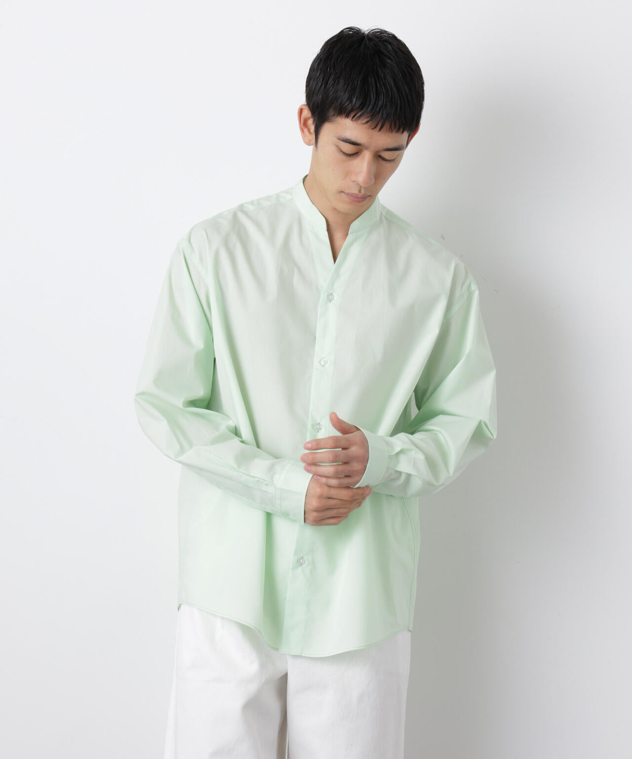 「大人のワイドシャツ」バンドカラー 長袖