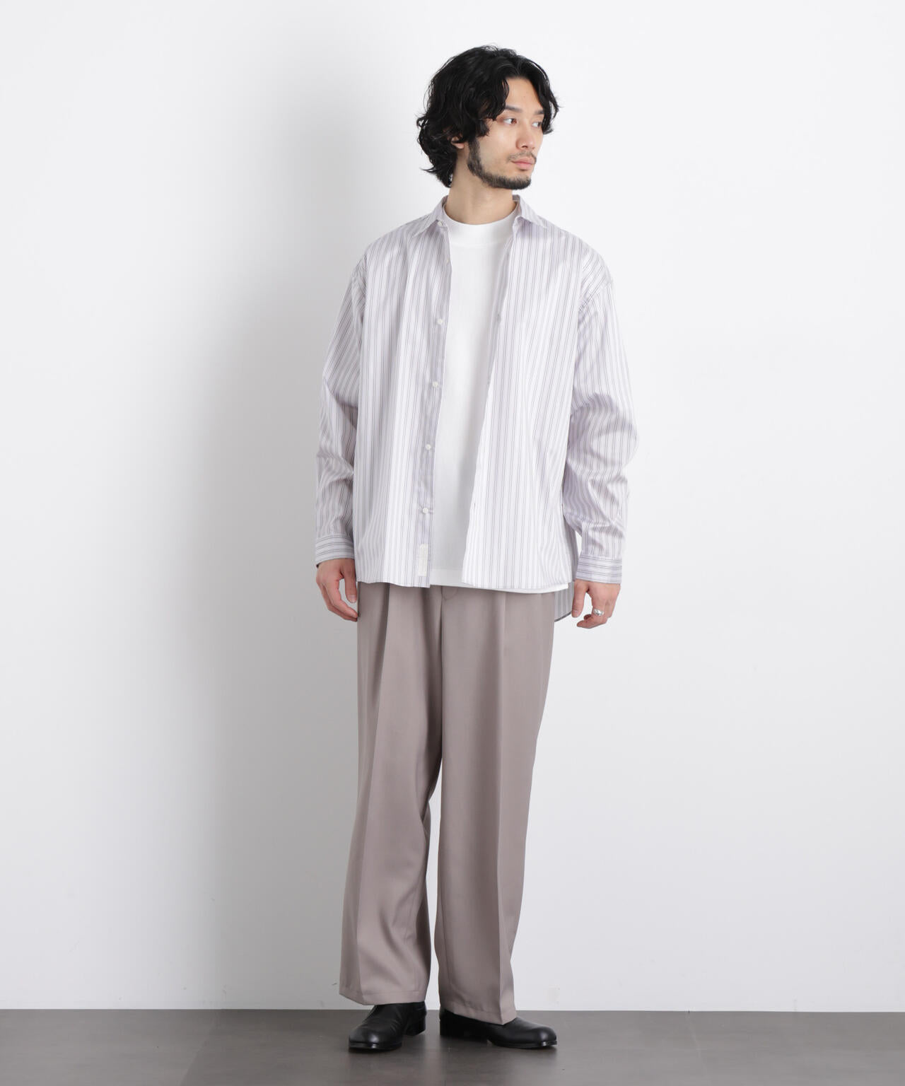 OtoNANO」大人のワイドシャツレギュラーカラーストライプ長袖