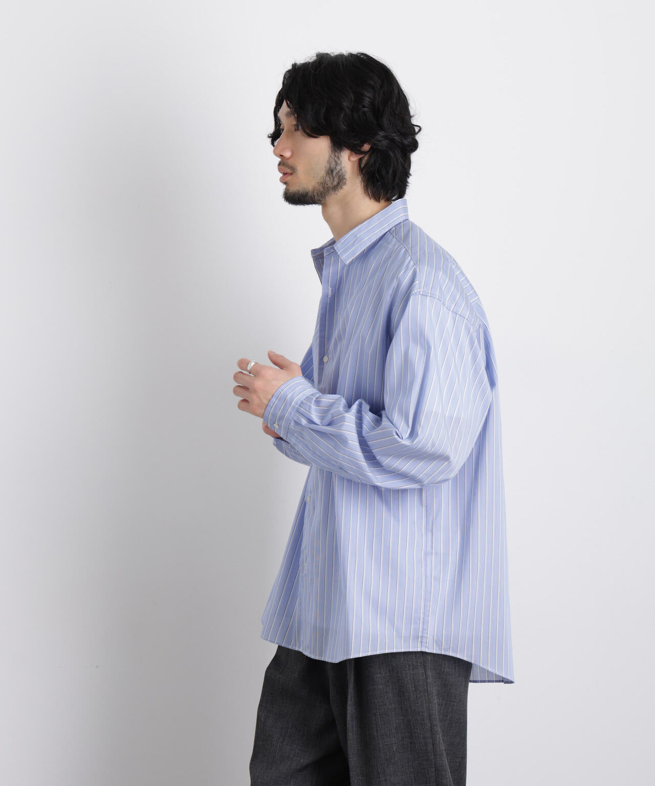 「OtoNANO」大人のワイドシャツレギュラーカラーストライプ長袖 6686120209