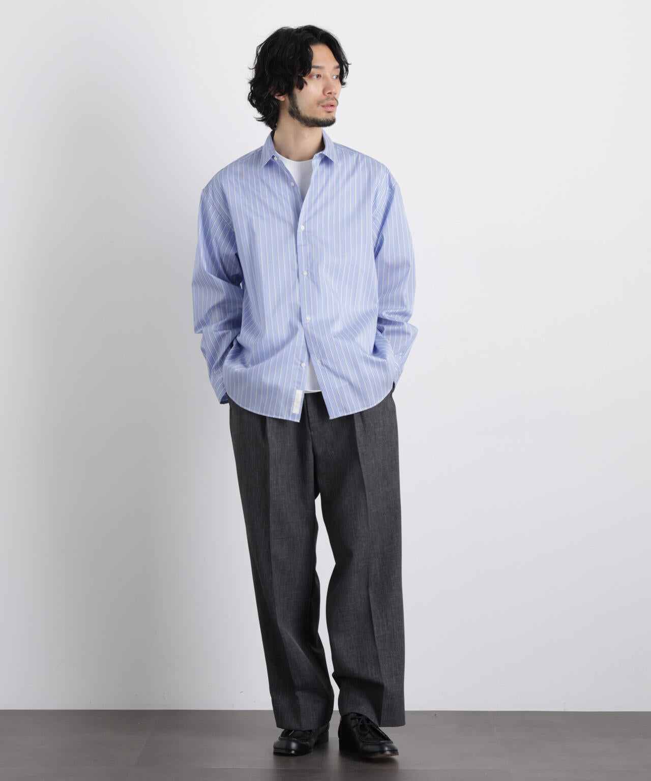 「OtoNANO」大人のワイドシャツレギュラーカラーストライプ長袖 6686120209