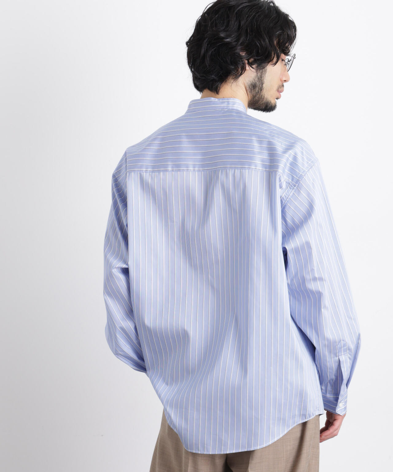 「OtoNANO」大人のワイドシャツバンドカラー ストライプ長袖 6686120210