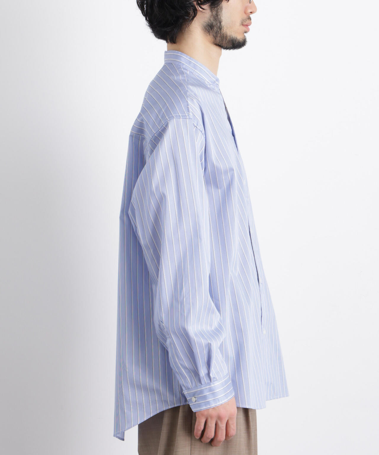 「OtoNANO」大人のワイドシャツバンドカラー ストライプ長袖 6686120210