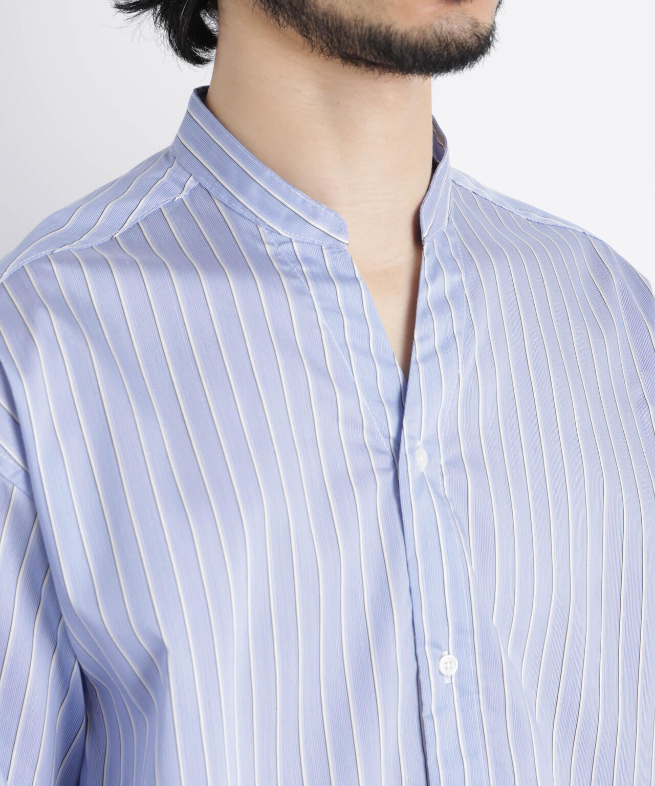 「OtoNANO」大人のワイドシャツバンドカラー ストライプ長袖 6686120210