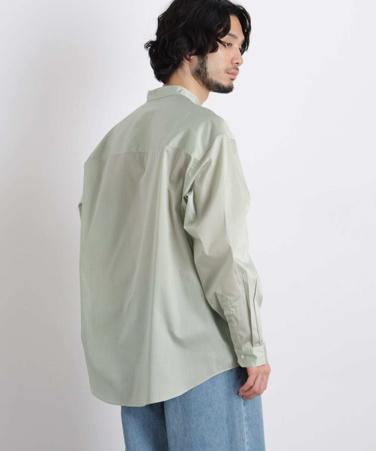 「OtoNANO」大人のワイドシャツバンドカラー ストライプ長袖 6686120210