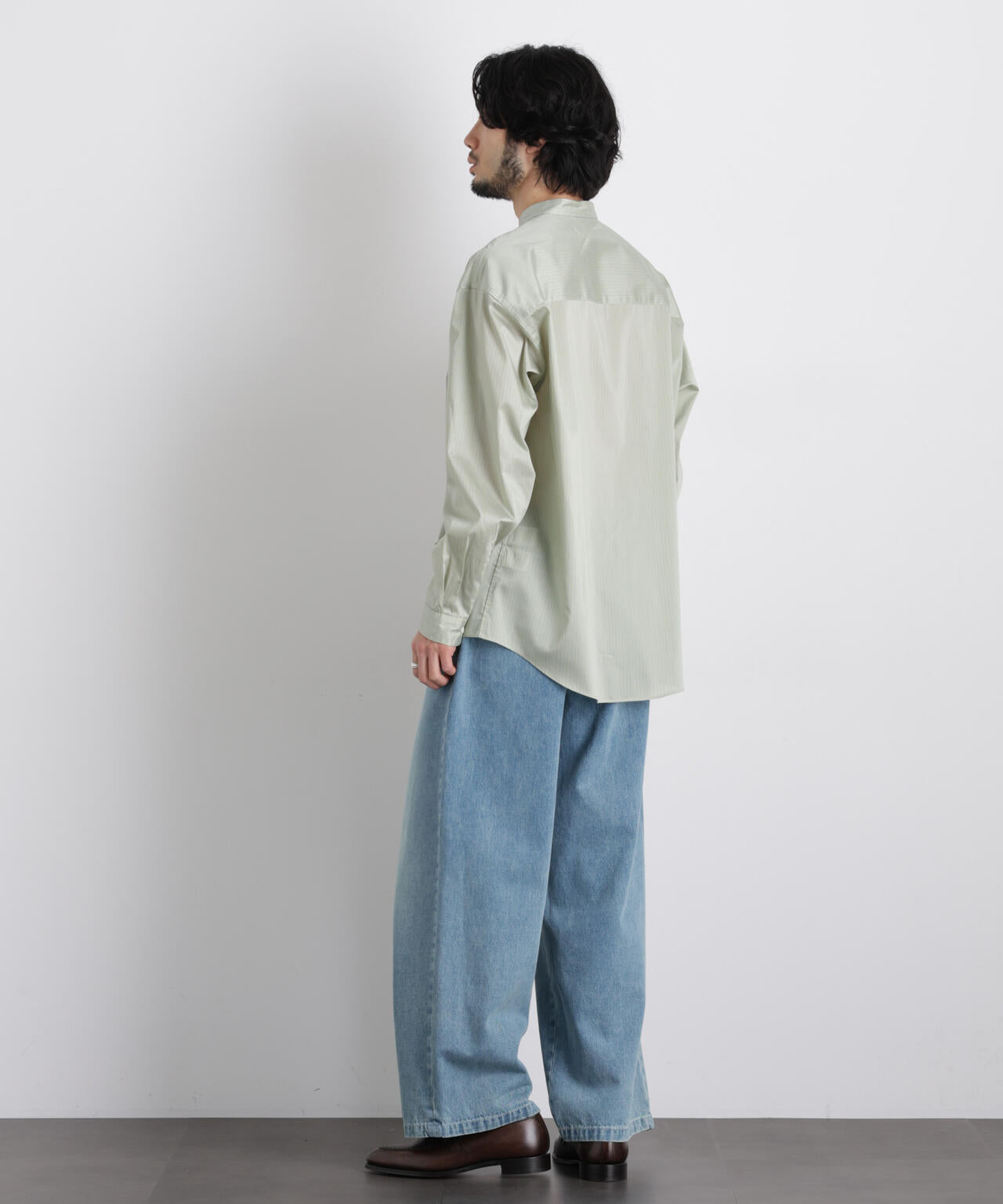 「OtoNANO」大人のワイドシャツバンドカラー ストライプ長袖 6686120210