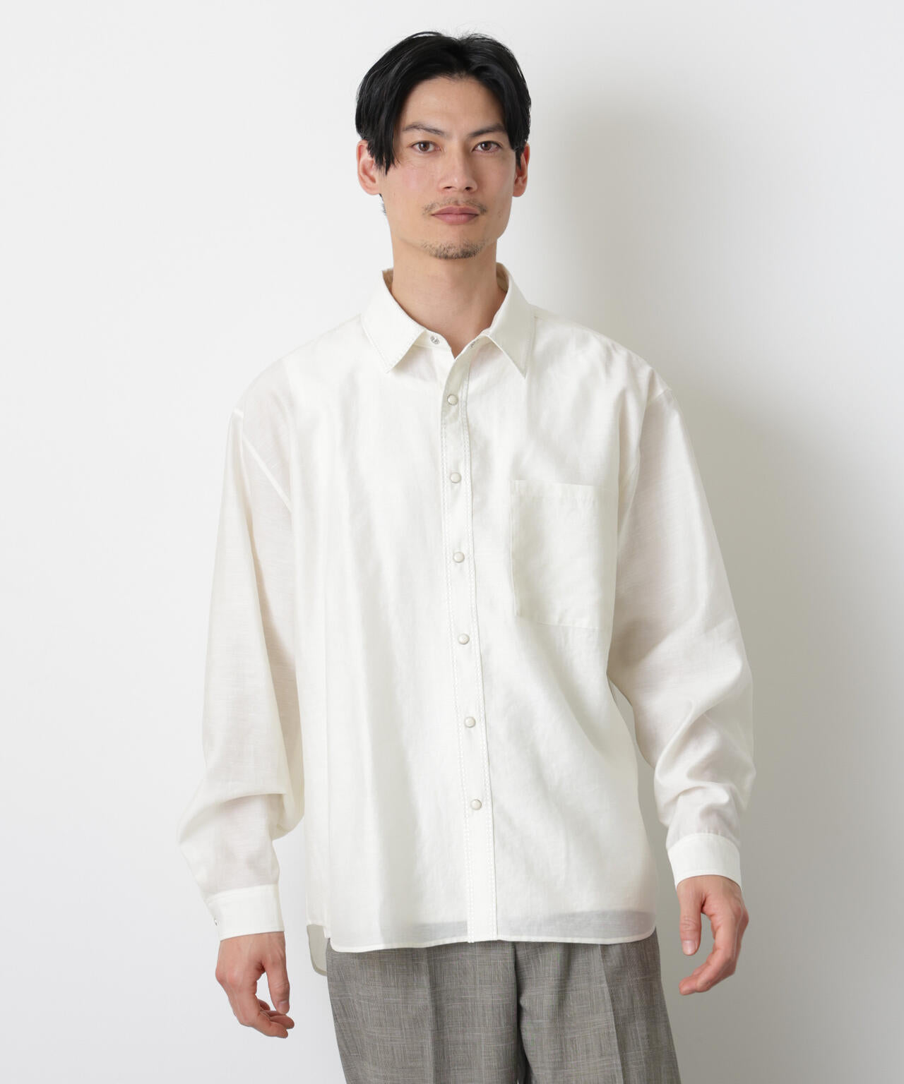 エンブロイダリーシルキーシャツ 6686120212