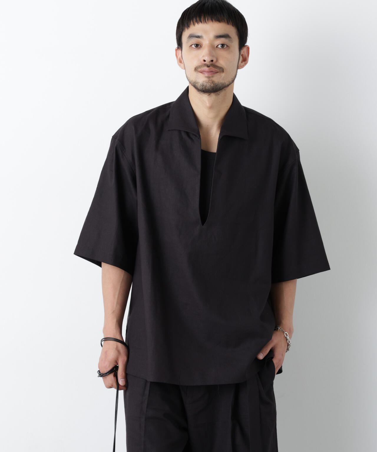 「FRENCH LINEN」イタリアンスキッパー半袖シャツ 6686121202