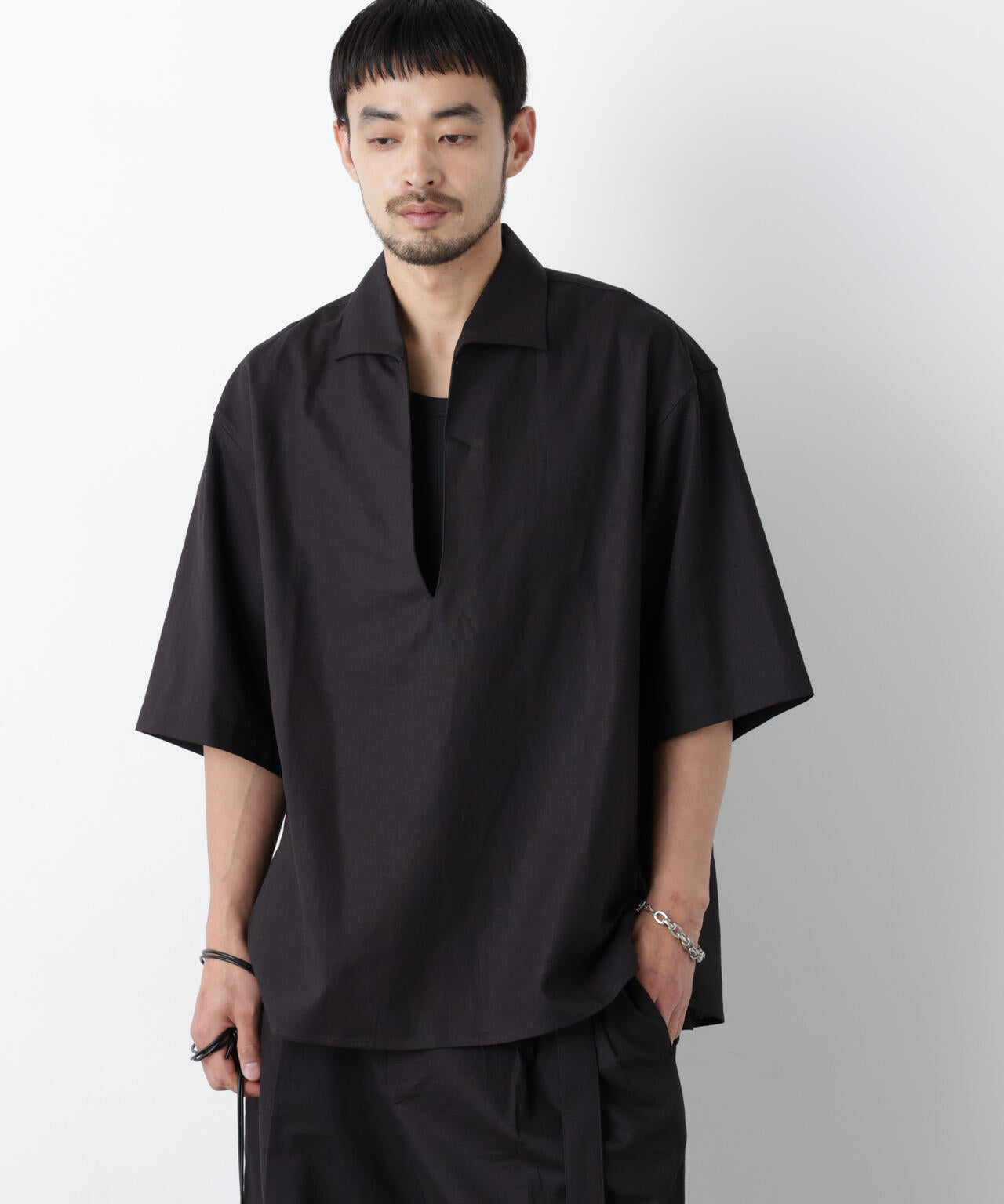 「FRENCH LINEN」イタリアンスキッパー半袖シャツ 6686121202