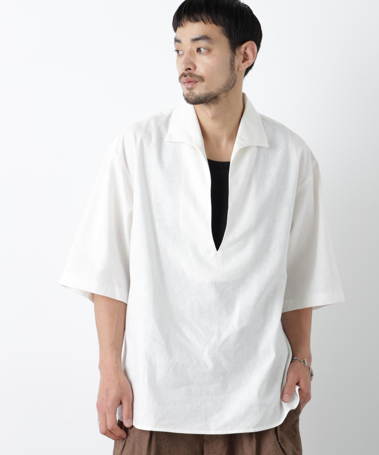 「FRENCH LINEN」イタリアンスキッパー半袖シャツ 6686121202