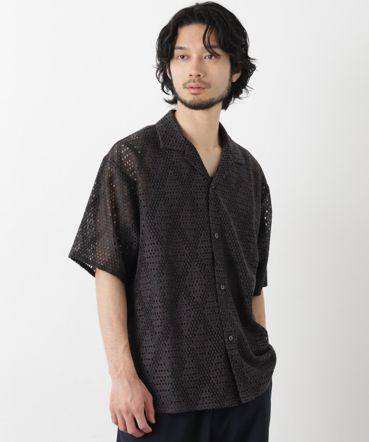 ダイヤレース オープンカラーシャツ 6686121209