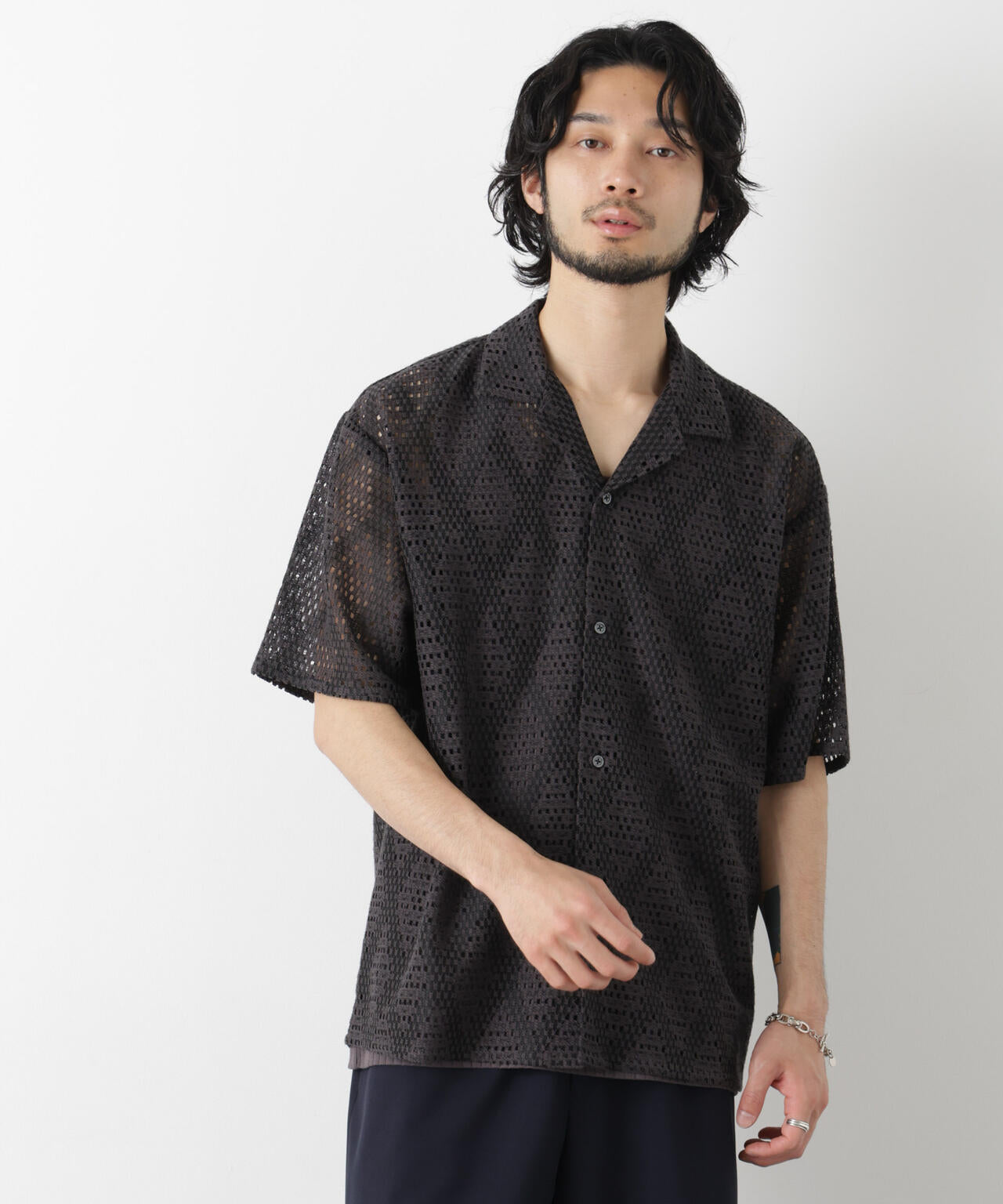 ダイヤレース オープンカラーシャツ 6686121209