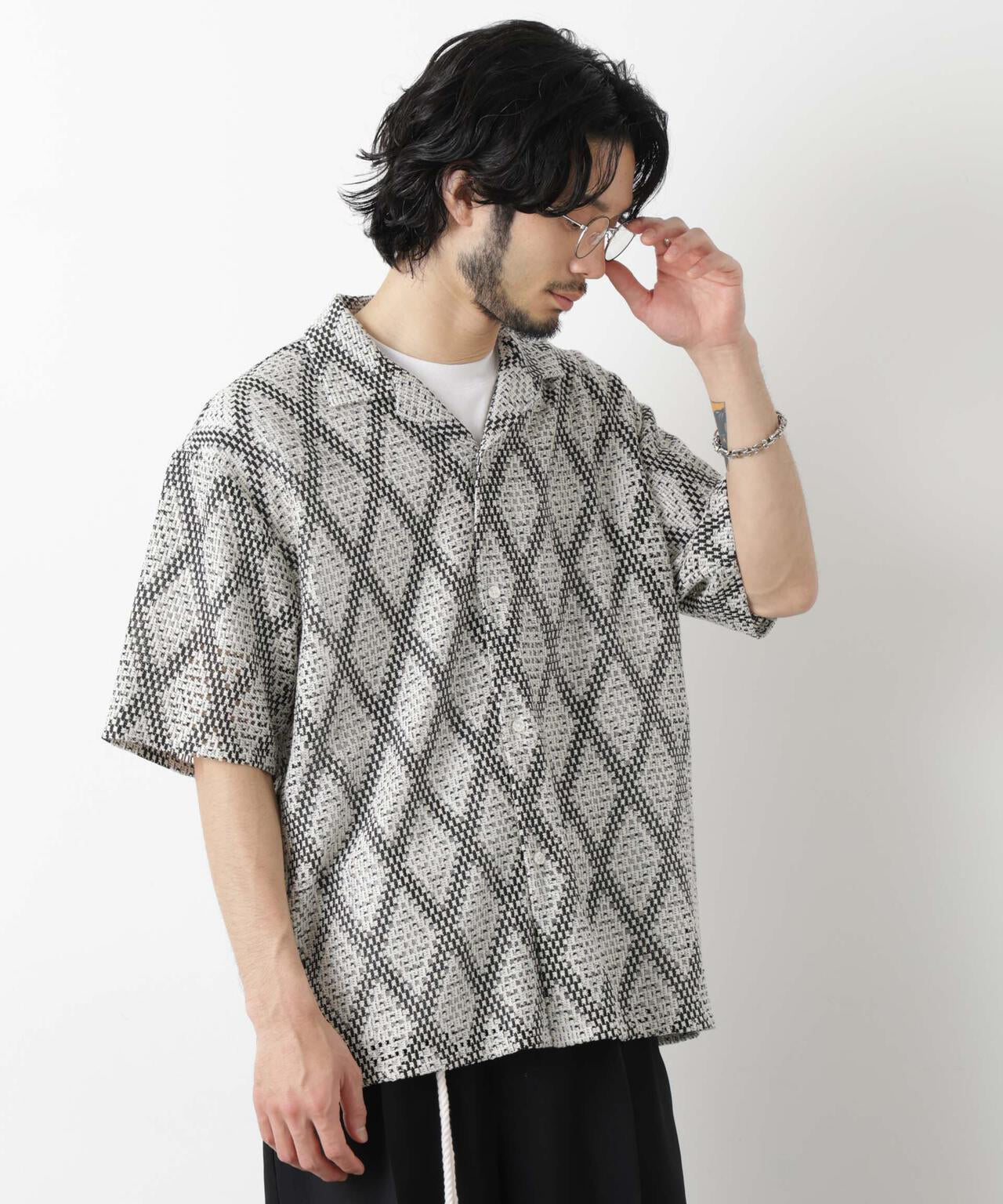 ダイヤレース オープンカラーシャツ 6686121209