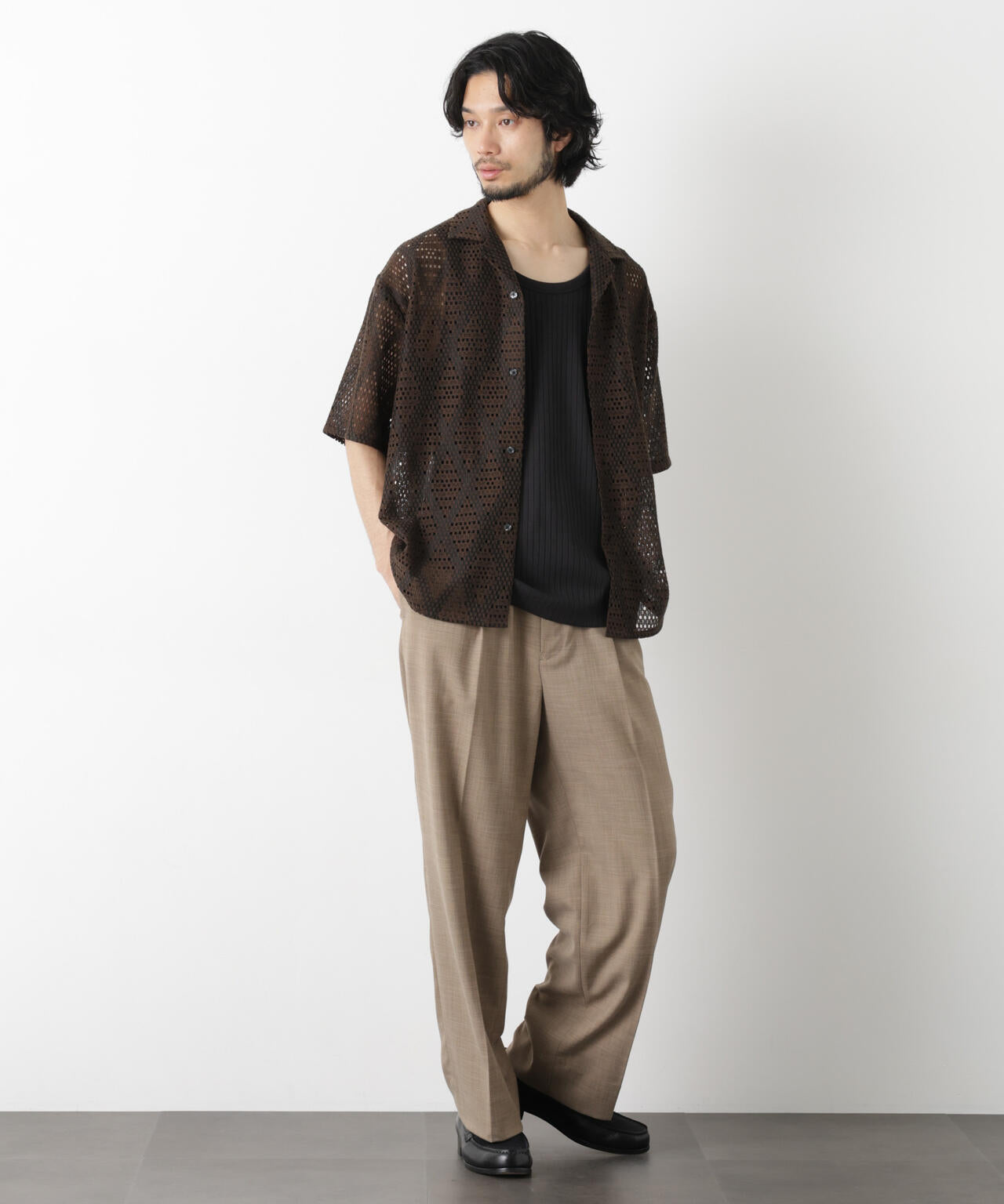 ダイヤレース オープンカラーシャツ 6686121209