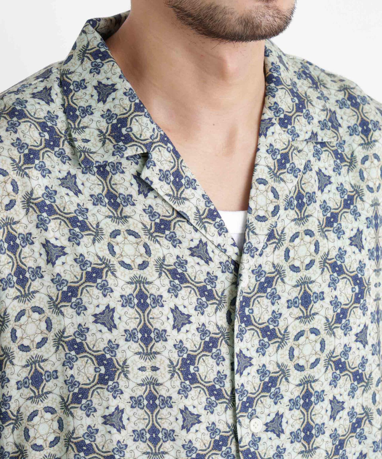 エスニックプリント オープンカラーシャツ 6686121215