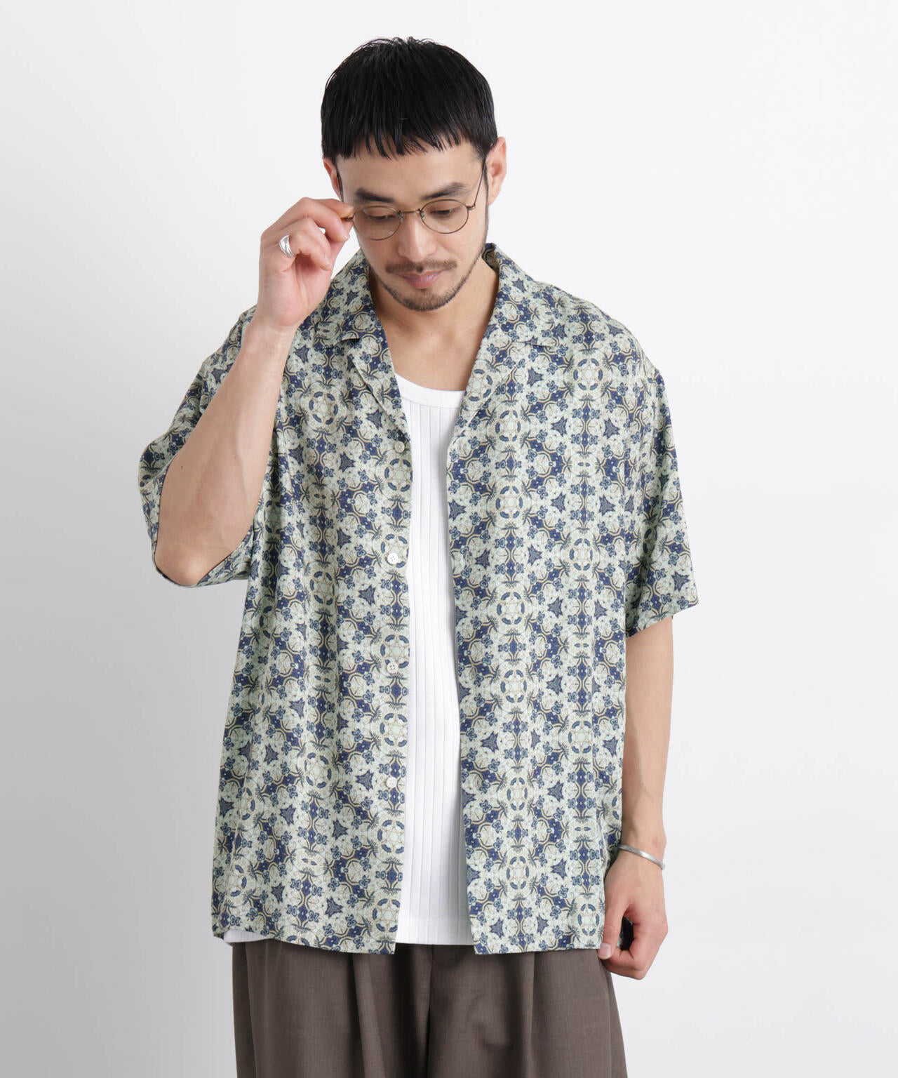 エスニックプリント オープンカラーシャツ 6686121215